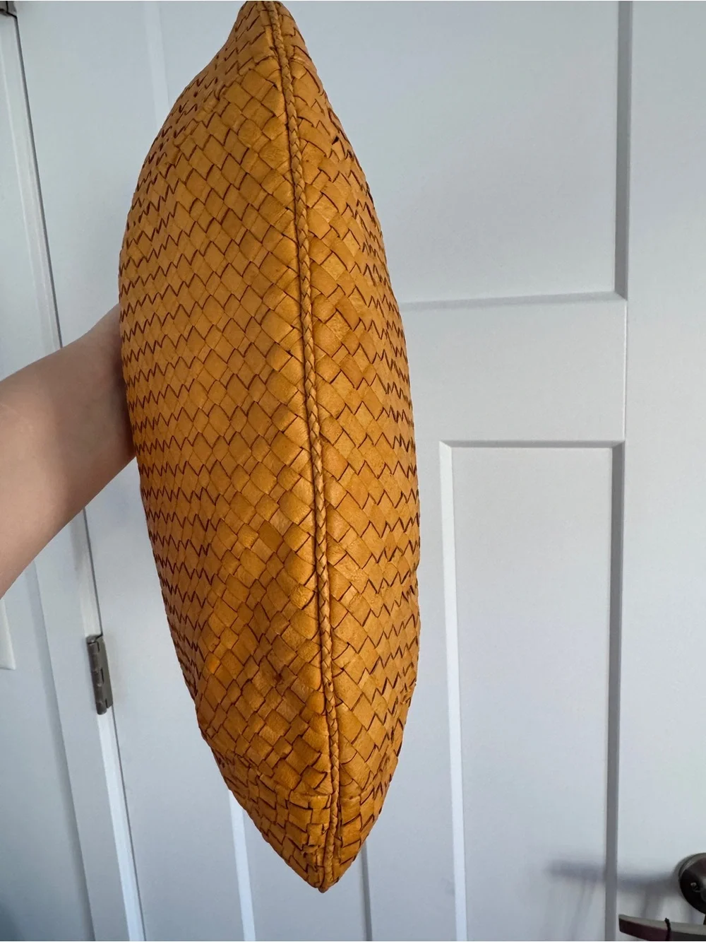 Elliott Lucca Woven Leather Hobo Shoulder Bag Mustard Cognac Large Tote